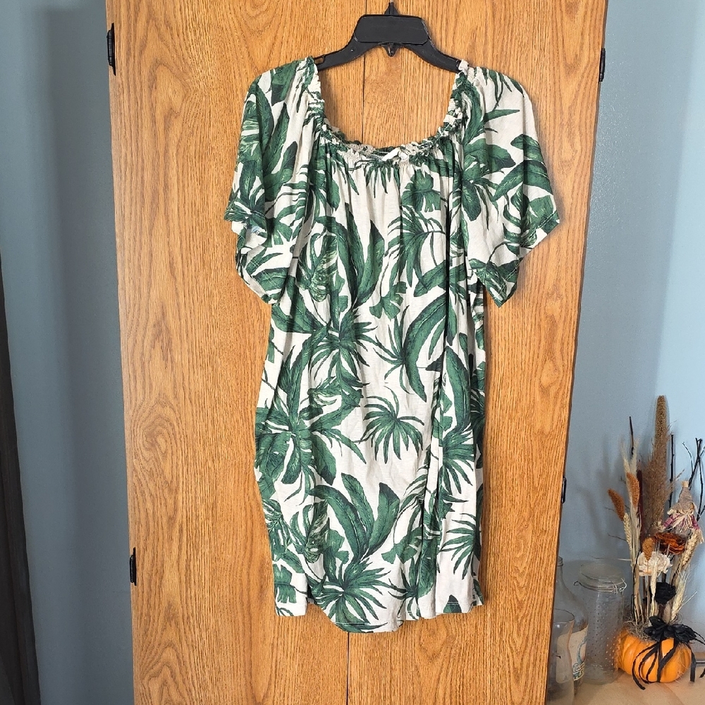 H&M Green Leaf Print Mini Dress